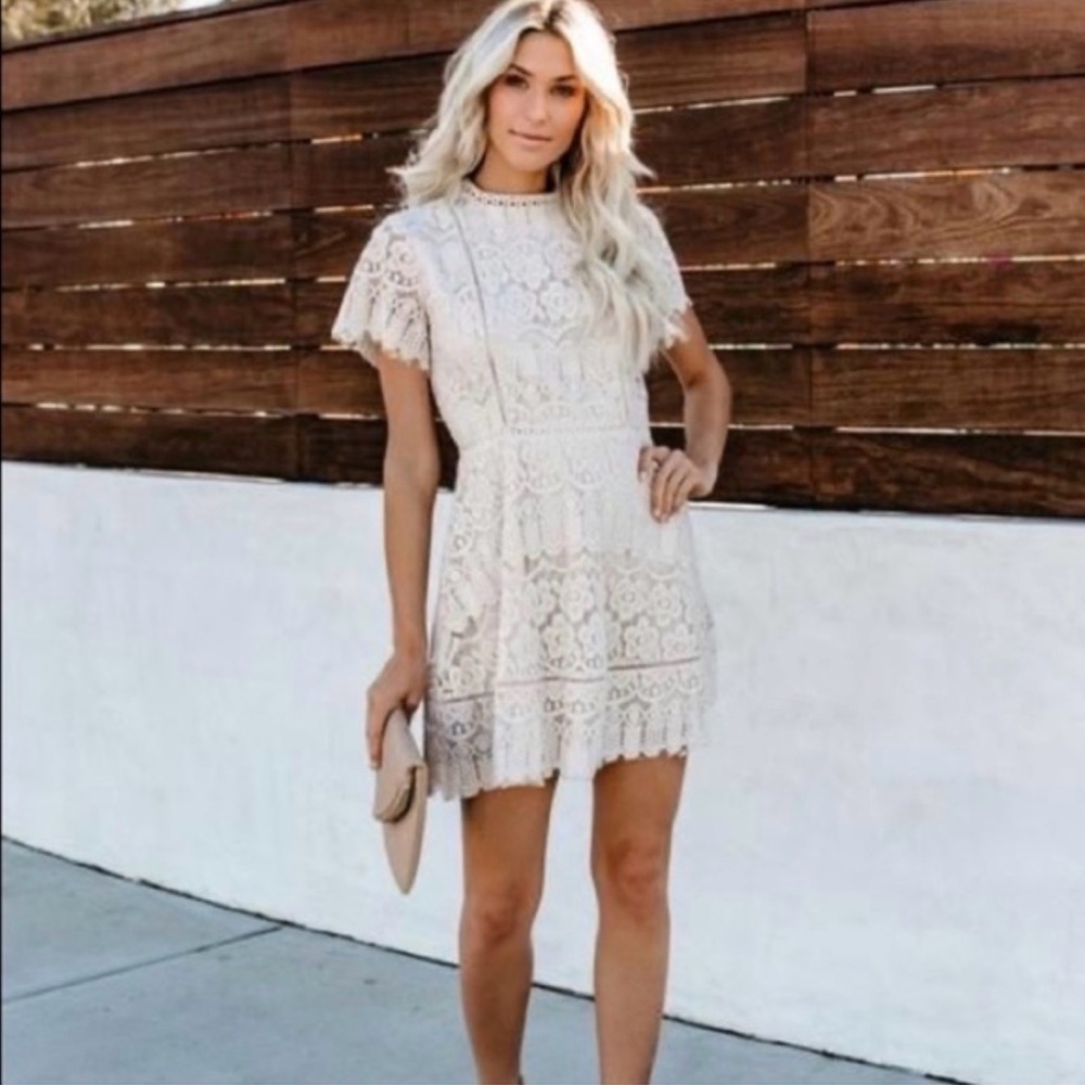Blu Pepper Gorgeous Lace Dress in Soft Beige